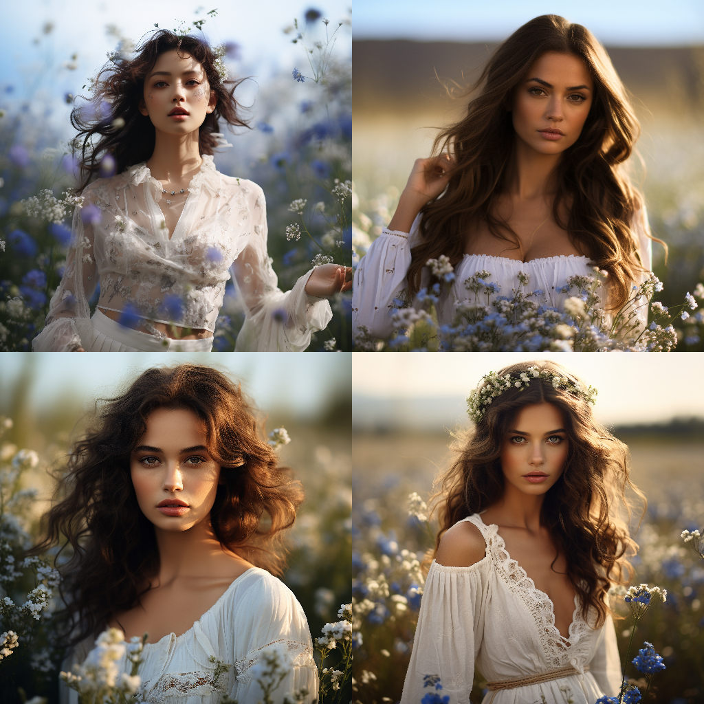 Cinematic Portrait in Field of Forget-Me-Nots