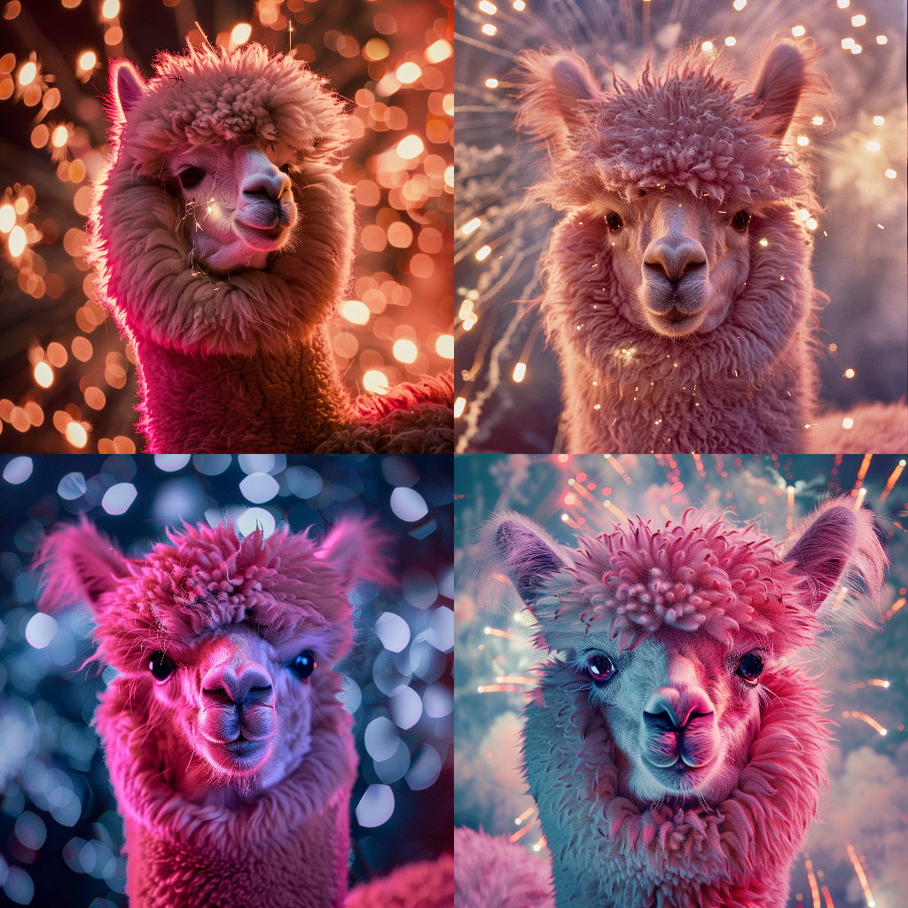 Enchanted Firework Reflection in Pink Alpaca's Eyes