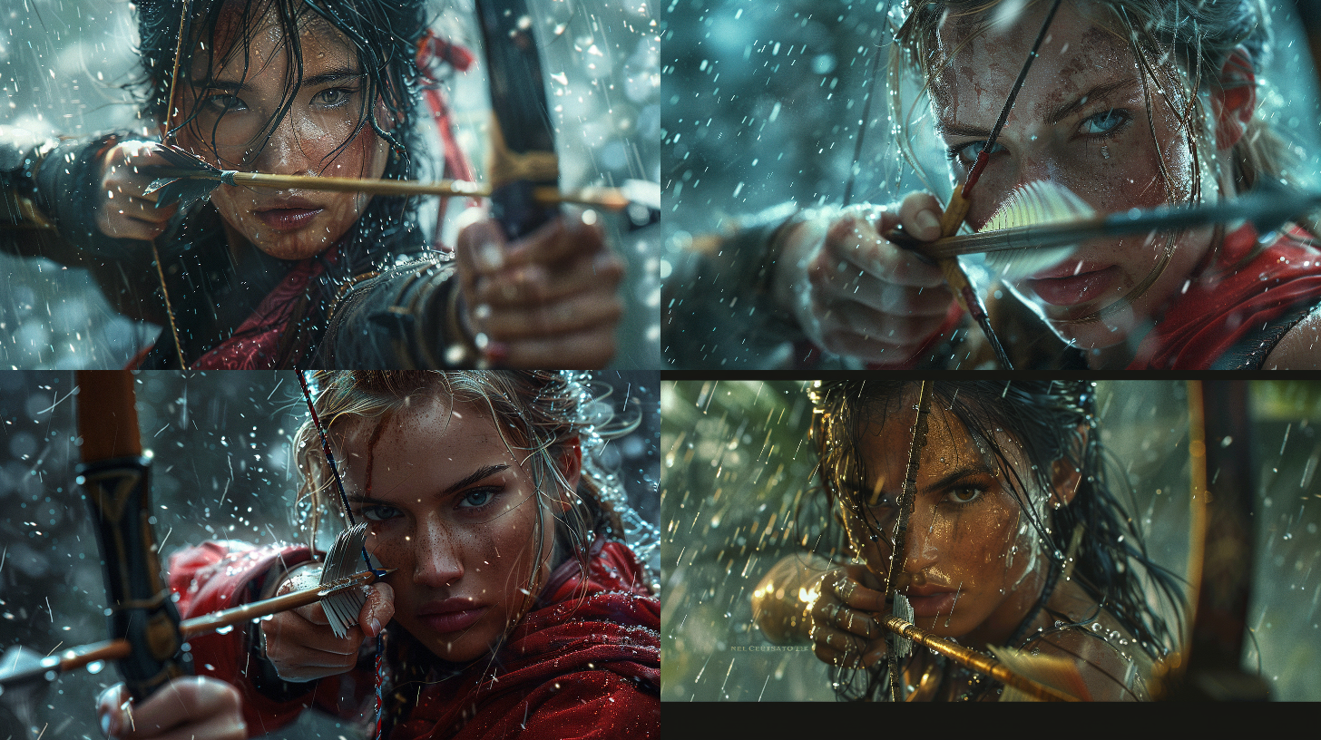 Rain-Soaked Fantasy Archer in Action