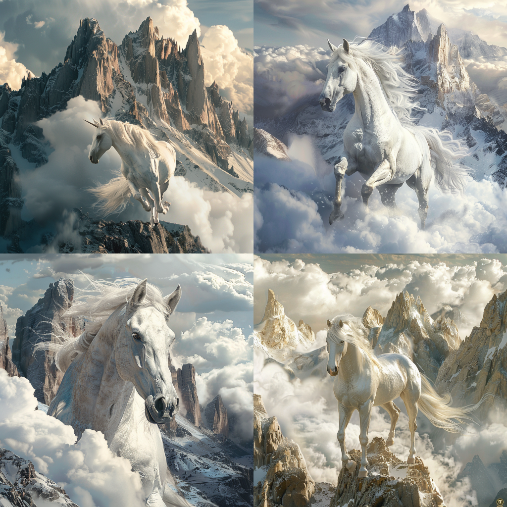 Majestic Horse in the Clouds - A Photorealistic Hellenistic Composition