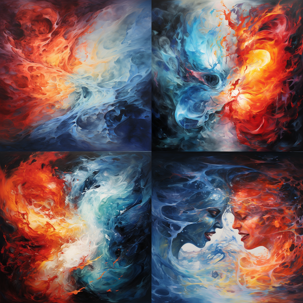 Chaos Embrace: Fire and Ice Abstract