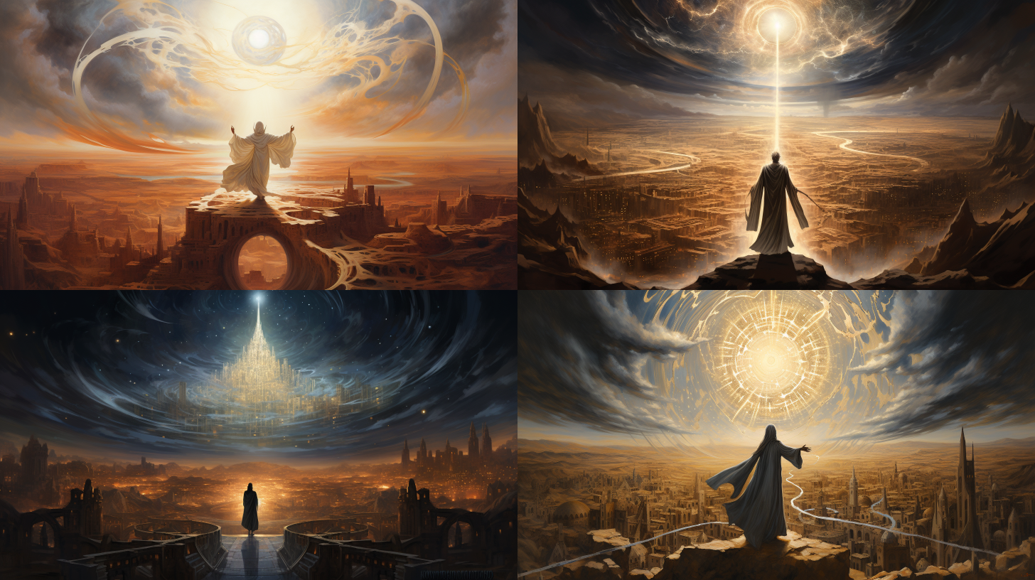 Celestial Deity Over Medieval Desert Cityscape
