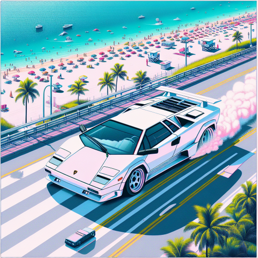 Grand Theft Auto V: Miami Vice City Inspired White Lamborghini Poster