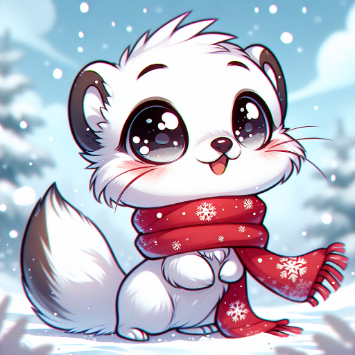 Whimsical Winter Stoat in Chibi Style