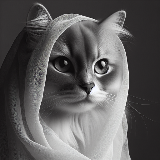 Serene White Cat with Translucent Fabric Drapery