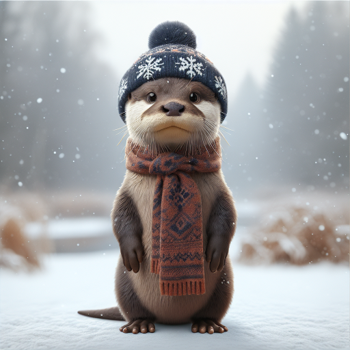 Winter Whimsy: An Otter in Seasonal Attire