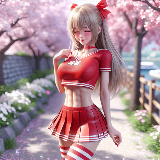 Sakura Serenity: Anime Girl in Red amidst Blossoms