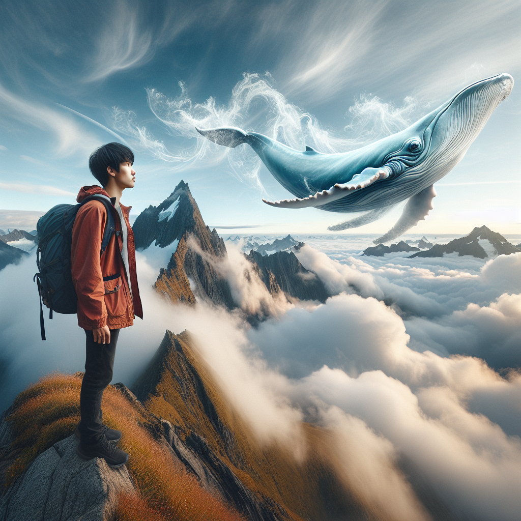 The Skyward Gaze: A Young Man and the Soaring Whale
