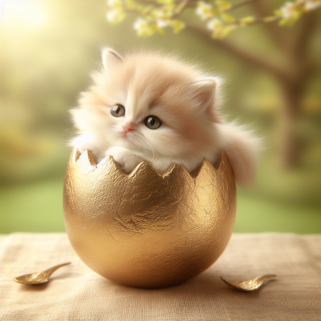 Miniature Cat in a Golden Egg