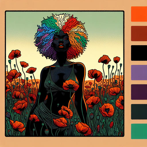 Retro Comic Style Woman with Colorful Hair and Poppies Poster