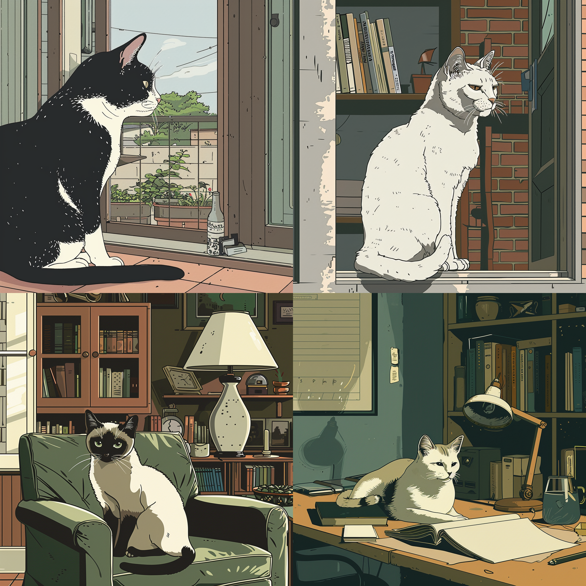 Adrian Tomine-Inspired Feline Illustration