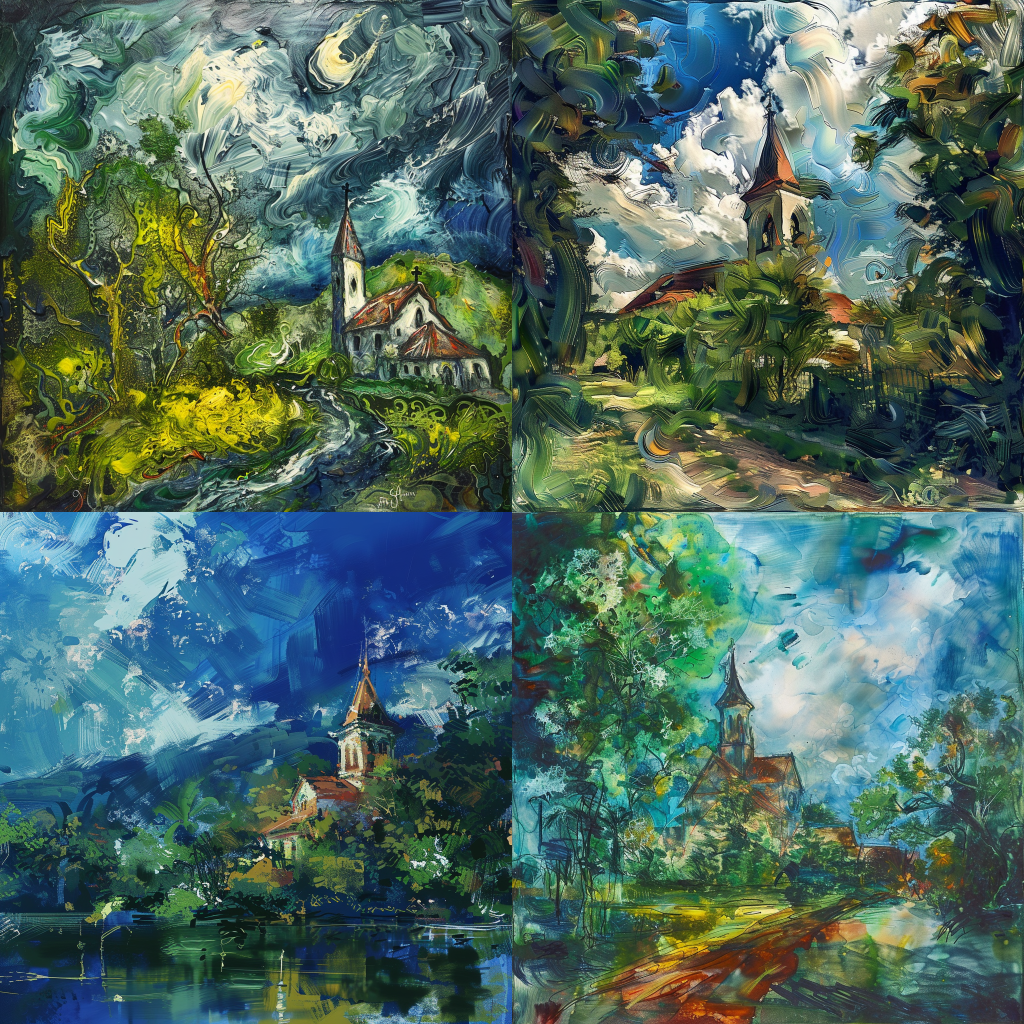 Affandi-Style Natural Landscape with Church