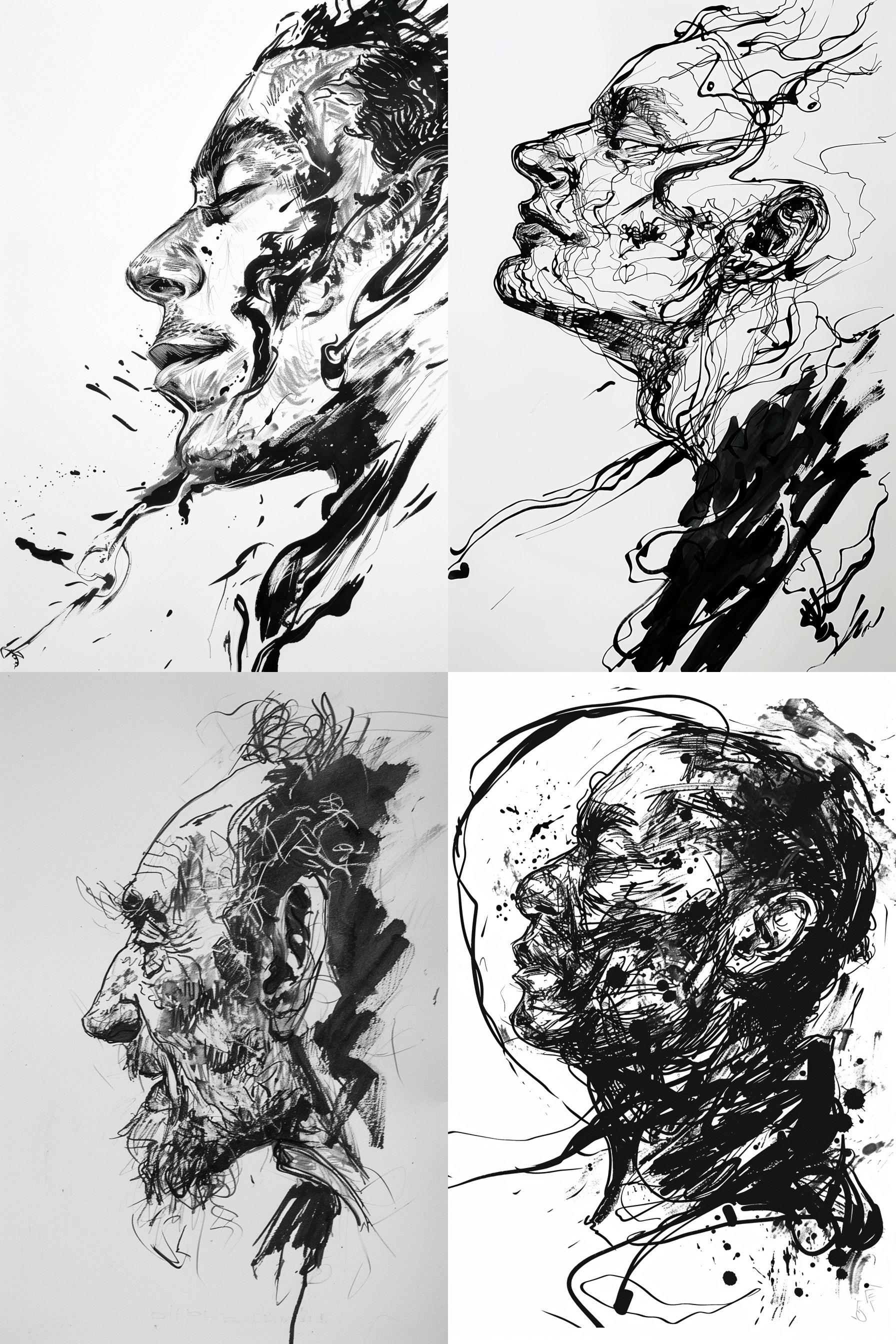 Ink Art Character Portrait in Affandi Style