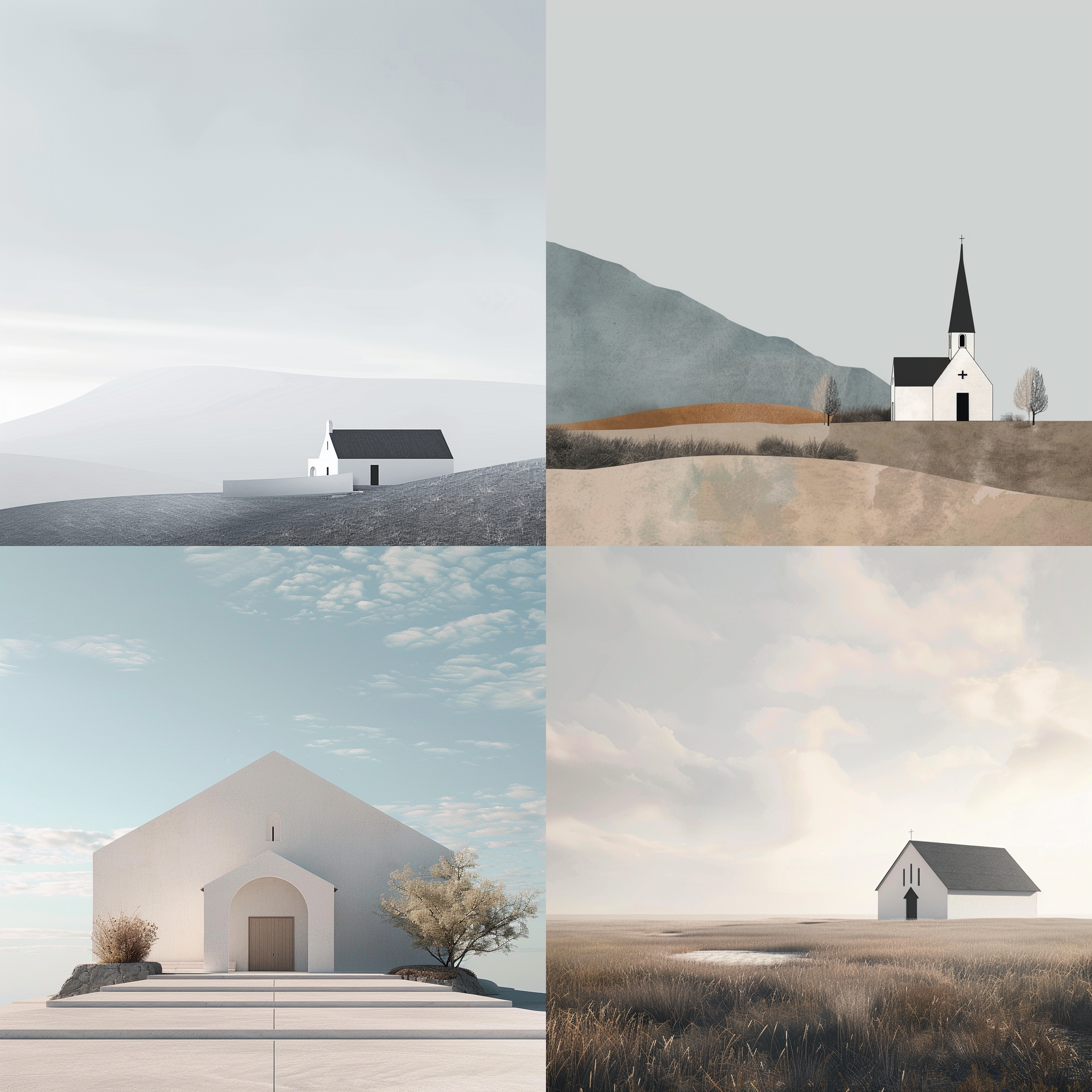 Serene Landscape and Church in Agnes Martin Style