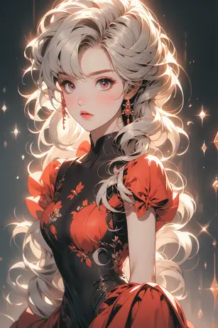 Enchanting Magical Girl in Radiant Red Gown