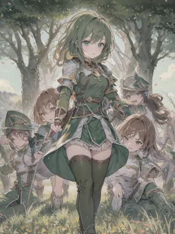 Anime Poster Design: Girl Leading Knights Through Meadow