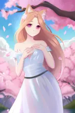 Anime Furry Girl with Cherry Blossoms in Spring Scene