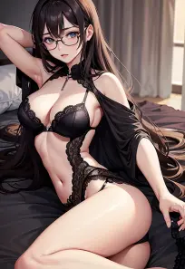 Anime-style Illustration of a Sensual Woman in Lingerie on Bed