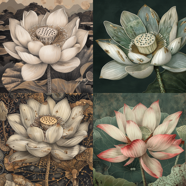 Botanical Elegance: Lotus Flower in Albrecht Dürer's Style