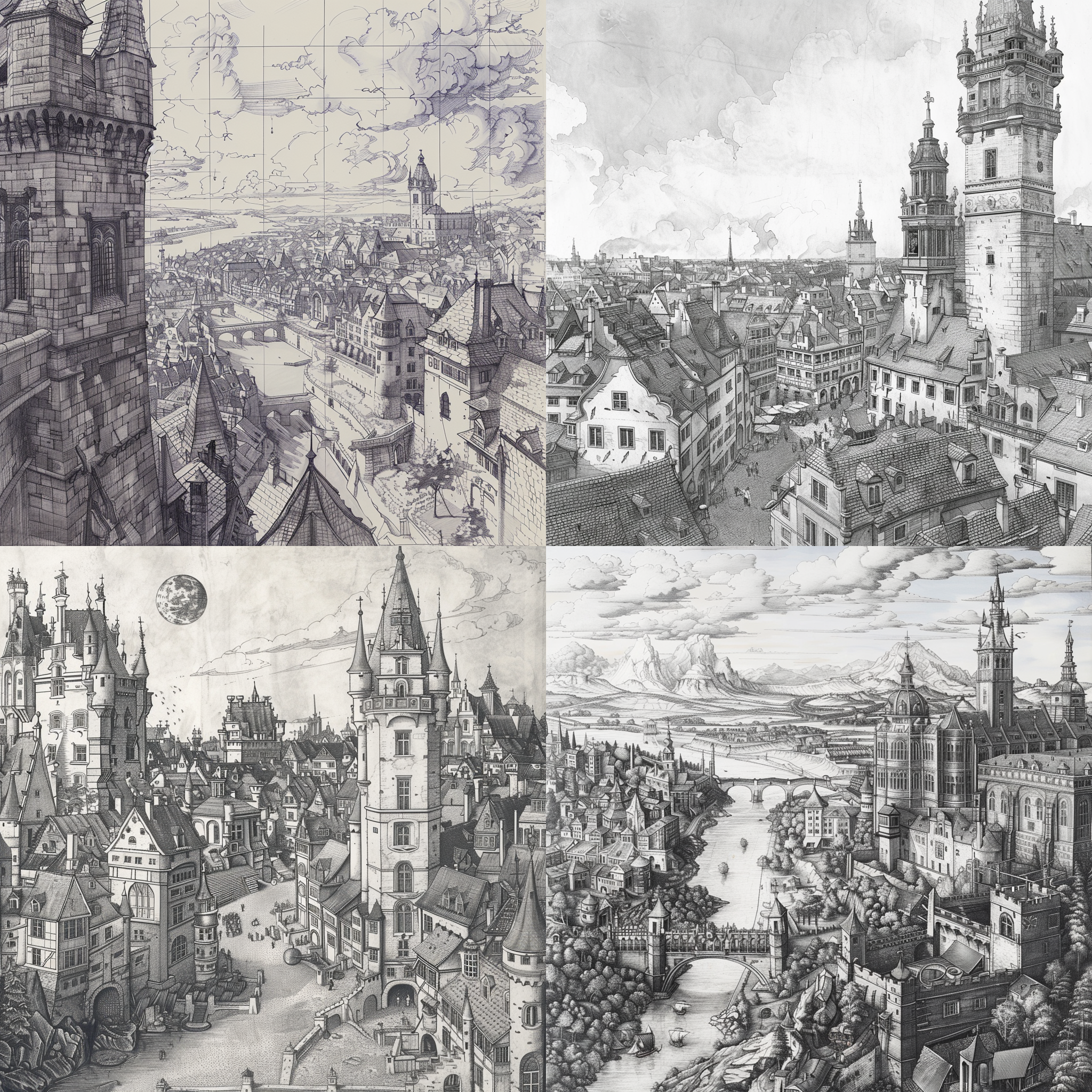 Albrecht Dürer-inspired Cityscape