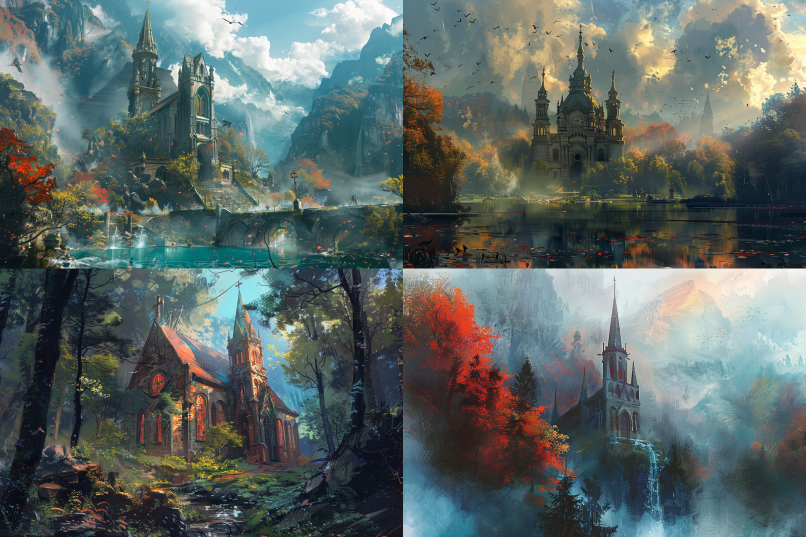 Aleksi Briclot-inspired Natural Landscape with Church