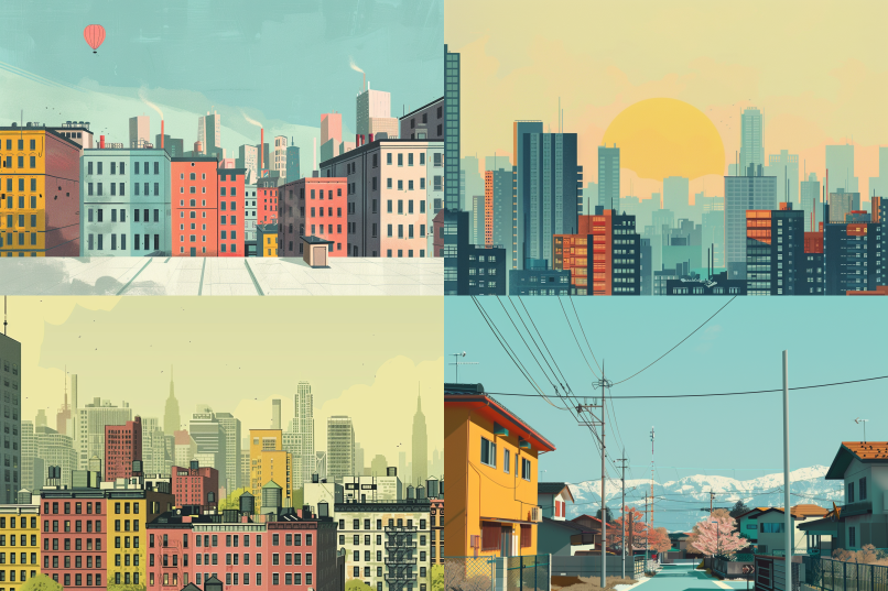 Alessandro Gottardo-inspired Cityscape with Vibrant Colors