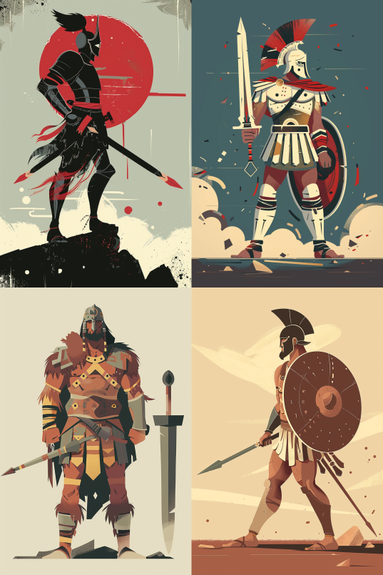 Dynamic Warrior Character Illustration in Alessandro Gottardo Style