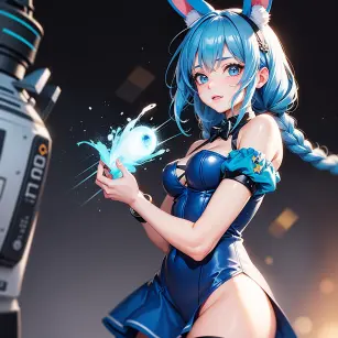 Digital Artwork: Bunny Girl with Blue Twin Braids in CG Unity 8k Wallpaper