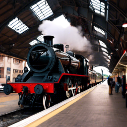 Steam train in station 