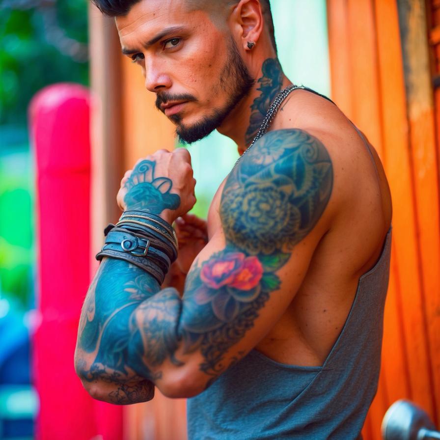 a man with tattoo on the arm