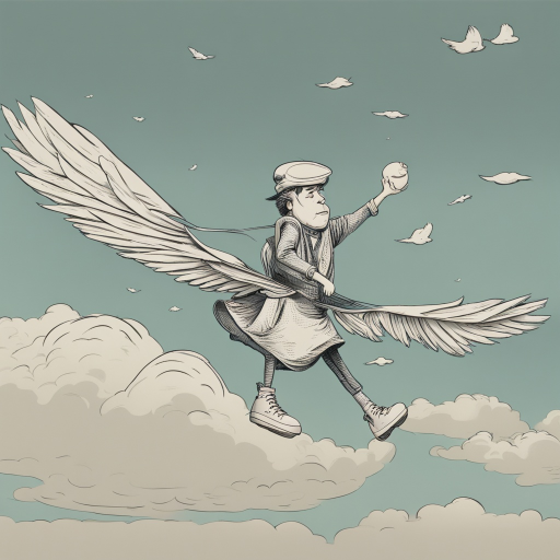 a man flying on the sky