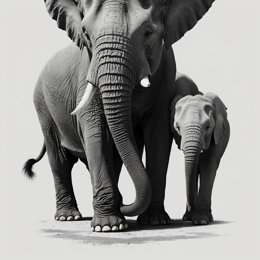 A black and white tattoo design of Two elephants trunk up one elephant trunk down