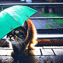sad cat alone outside in rain