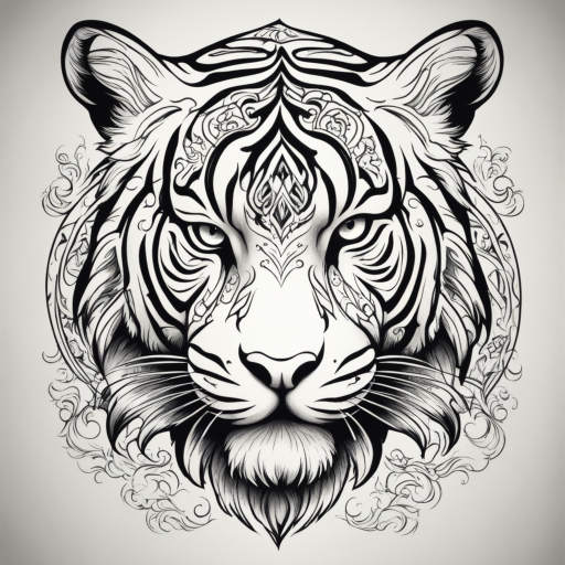 in the style of Types Of Tribal Tattoo, with a tattoo of Tiger