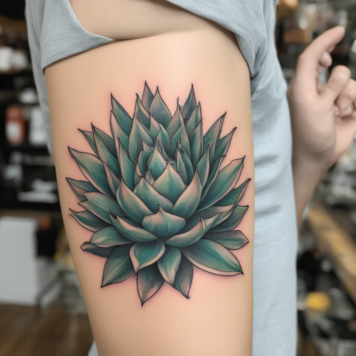 in the style of Kleine Tattoo, with a tattoo of Agave