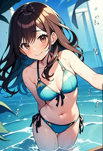 Anime Artwork of a Brown-Haired Girl Underwater with Magic Fire