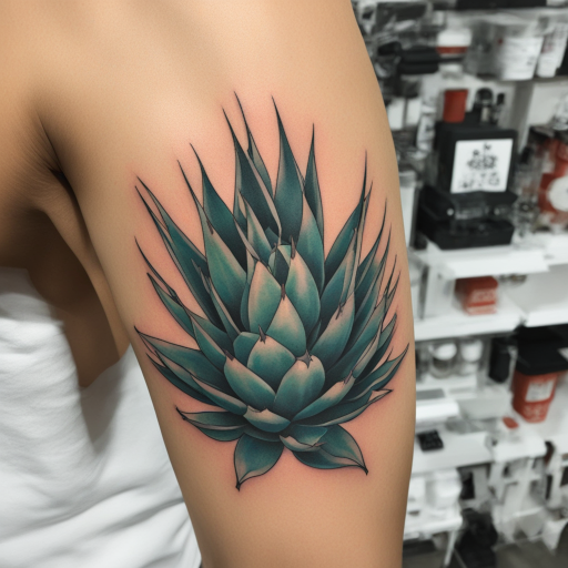 in the style of Japanese Tattoo, with a tattoo of Agave
