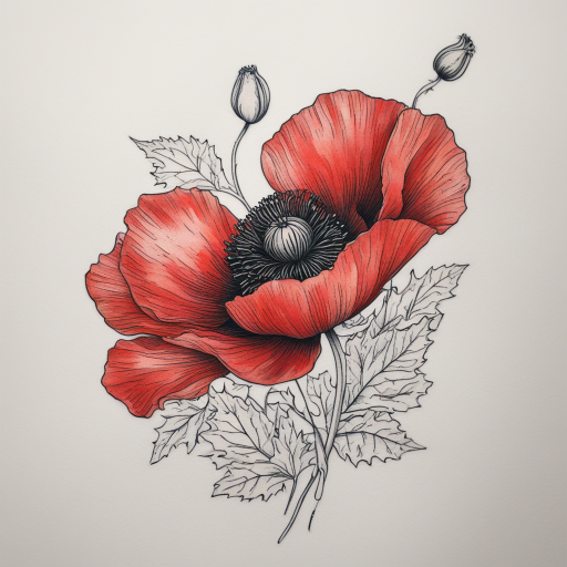 in the style of Illustrative Tattoo, with a tattoo of Red Poppy
