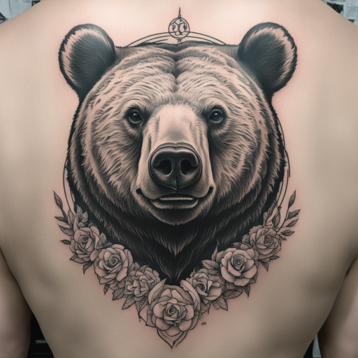 in the style of Ignorant Tattoo, with a tattoo of Bear