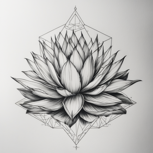in the style of Geometric Tattoo, with a tattoo of Agave