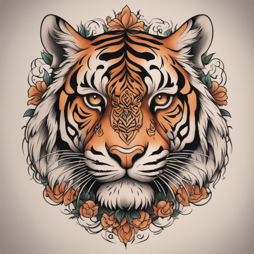 in the style of Neo Traditional Tattoo, with a tattoo of Tiger