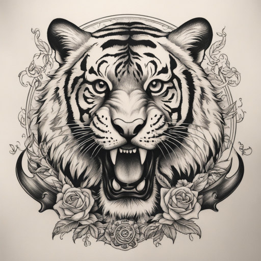 in the style of Anchor Tattoo, with a tattoo of Tiger