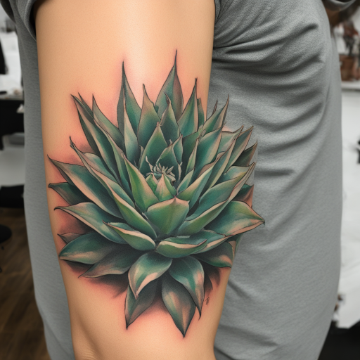 in the style of Ignorant Tattoo, with a tattoo of Agave