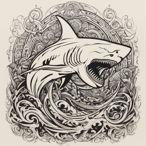 in the style of Types Of Tribal Tattoo, with a tattoo of Shark