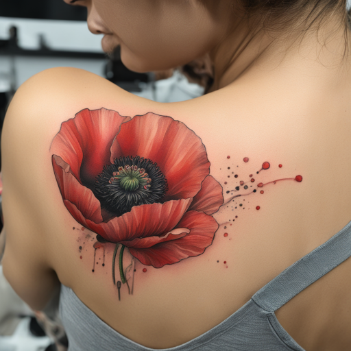 in the style of Realism Tattoo, with a tattoo of Red Poppy