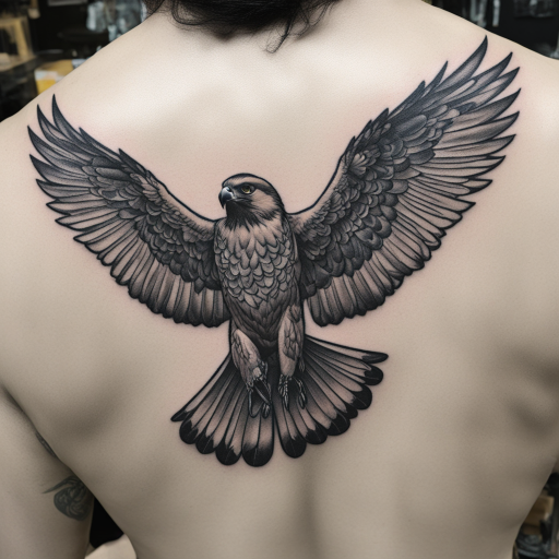 in the style of Patch Tattoo, with a tattoo of Falcon