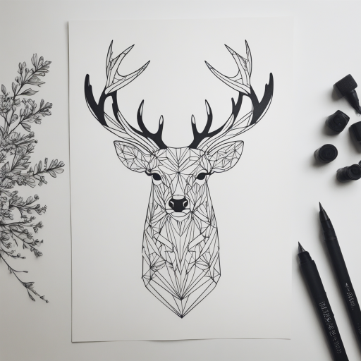 in the style of Geometric Tattoo, with a tattoo of Deer