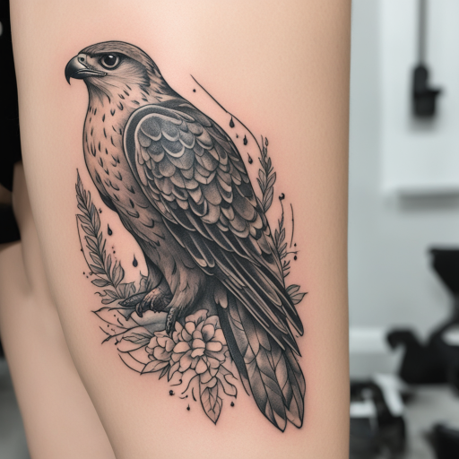 in the style of Kleine Tattoo, with a tattoo of Falcon