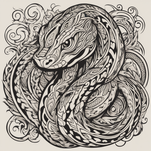 in the style of Types Of Tribal Tattoo, with a tattoo of Snake