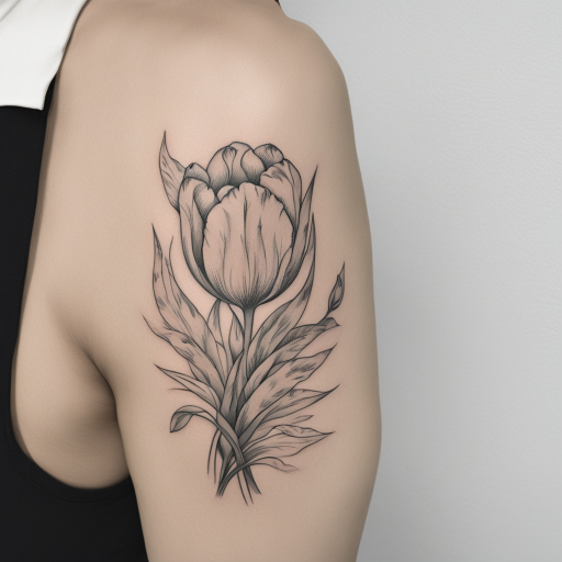 in the style of Japanese Tattoo, with a tattoo of Tulip